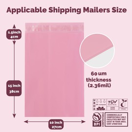 JENCENBIO Compostable Mailers Bags 10x15inch with Self-sealing Strip Eco Friendly Shipping Bags Envelopes for Clothing Shoes Packaging 50 Pack Pink