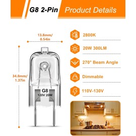 Flaspar G8 Light Bulbs, 20W Bi-Pin Base, 6 Pack 20W, Warm White