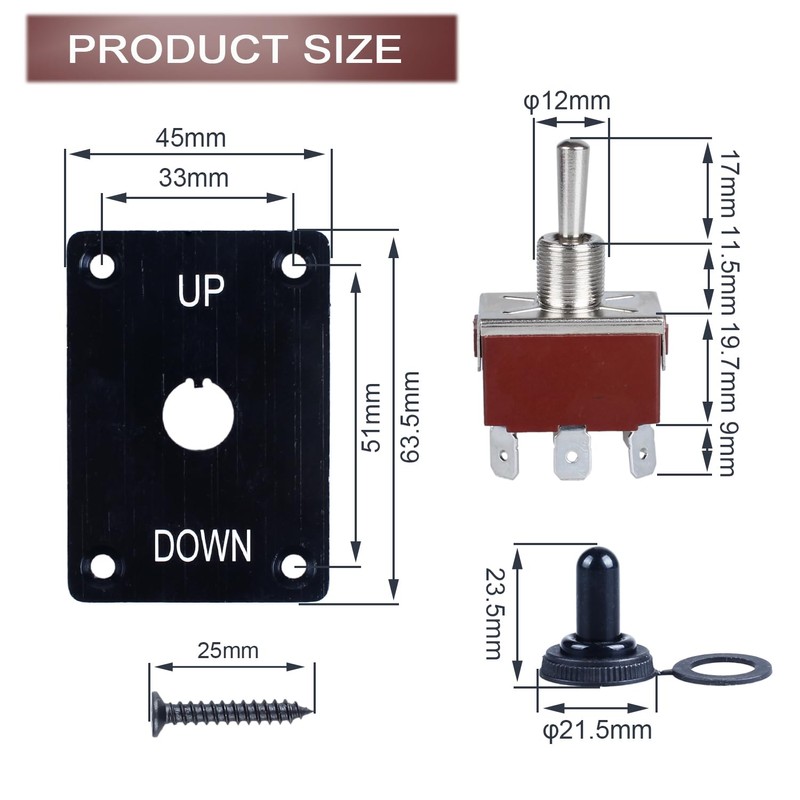 DMWD Waterproof Momentary Toggle Switch (ON)-Off-(ON) Up Down Polarity Reverse
