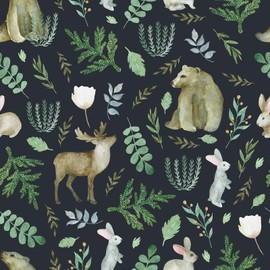 VaryPaper 17.7''x78.7'' Tropical Leaf Animal Wallpaper Cute Bear Rabbit Deer Peel and Stick Wallpaper for Bedroom Nursery Removable Self Adhesive Waterproof Decorative Contact Paper for Walls Cabinets