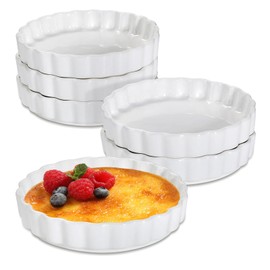 Vidalenta Ceramic Shallow Creme Brulee 6 oz Ramekins Oven Safe, Souffle Quiche Baking Dishes 4.7 Inch Mini Tart Pie Pans for Baking Custard Puddings and Dipping Sauces Set of 6, White