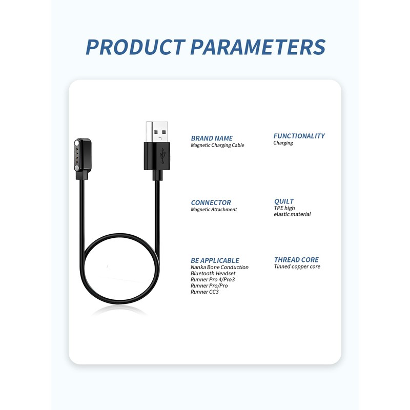 (2 Pack) Charging Cable for Voistek Bone Conduction Headphones, Magnetic