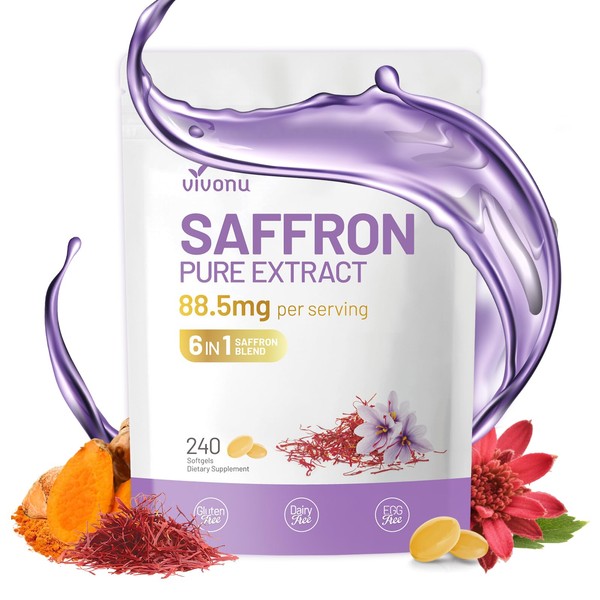 Saffron Supplements Softgels, Saffron Extract Supports Eyes Health, Energy, Mood,