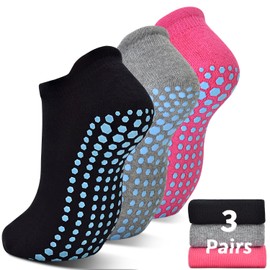 ELUTONG Pilates Socks with Grips for Women 1-3 Pairs Yoga Barre Ballet Dance Non Slip Crew Socks at Home Hospital