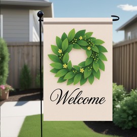 Starlit Patio Buffalo Plaid Welcome Wreath Garden Flag Laurel Leaf Flag 12x18 Double Sided Tropical Yard Flowers Floral Decor Welcome Sign for Spring Summer Outdoor Porch Patio Lawn Farmhouse