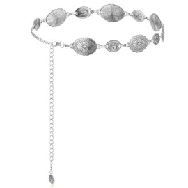 Tyqour Women's Boho Chain Belt, Gold Silver Waist Chain Belt, Western Concho Belt, Metal Cowgirl Chain Belt for Women, Adjustable Cowgirl Belt, Metal Waistband, Vintage Alloy Belt, silver, 60