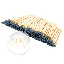 500 Count - 3" Long Black Color Matches | Three Inch Coloful Loose Wooden Safety Match Sticks for Candle Display | Refill Decorative Jar Holder Bottle | Striker Included