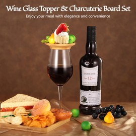 12 Pack Wine Glass Toppers, Wine Glass Charcuterie Topper with Square Serving Tray, Wooden Wine Glass Cover Coaster Plate for Family Gatherings Parties Weddings Restaurants, Dustproof Splashproof