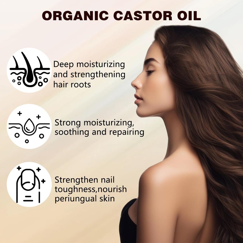 LHBMET Organic Castor Oil with Rose Quartz Roller, Cold-Pressed Pure
