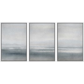 SIGNWIN Framed Canvas Print Wall Art Set Serenity Seascape Soft Blue Ocean Views Modern Art Decorative Rustic Calm/Zen for Living Room, Bedroom, Office - 16"x24"x3 White