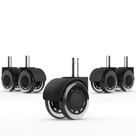 Set of 5 Office Chair Castors Black Full Rubberised Hard Floor Castors 11 x 22 mm, Large Rubber Castors for Office Chairs, Perfect Wheels for Carpet, Hard Floors, Parquet Floors, Office Chair Castors