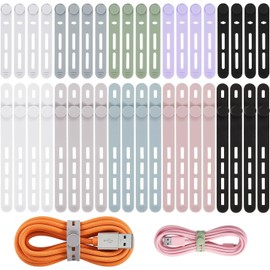 NEARPOW 40 PCS Organizador de Cables Ajustable, Bridas de Silicona Reutilizables y Ajustables, Organización de Cables con Hebillas, Elástico Multiusos para Agrupar Cable de Auriculares, Cargador
