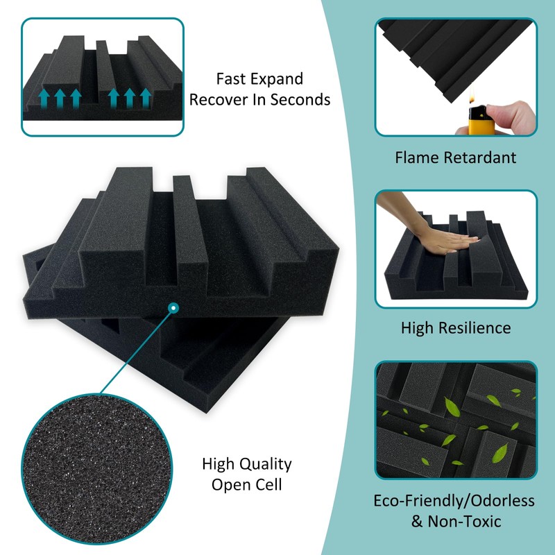 TroyStudio Thick Acoustic Foam Panels in Diffusion Pattern, 12 X