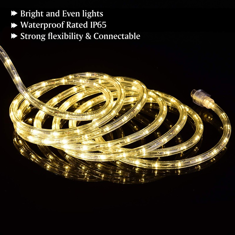 ollrieu 50ft 360 LED Rope Lights, 110V Warm White 3000K,