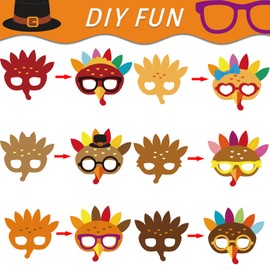 chiazllta 30 Packs Thanksgiving Turkey Masks Craft for Kindergarten Kids, Thanksgiving Art Craft Kit DIY Paper Masks for Preschool Home Classroom Game Activities Party Favors