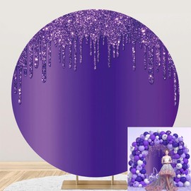 OERJU 7.2x7.2ft Purple Glitter Round Backdrop Cover Luxurious Purple Sequins Deluxe Drippy Photography Background Circle Backdrop Cover for Birthday Baby Shower Party Decoration Photo Booth Props