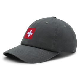 JPAK Swiss Flag Premium Dad Hat Embroidered Cotton Baseball Cap Soccer Dark Grey