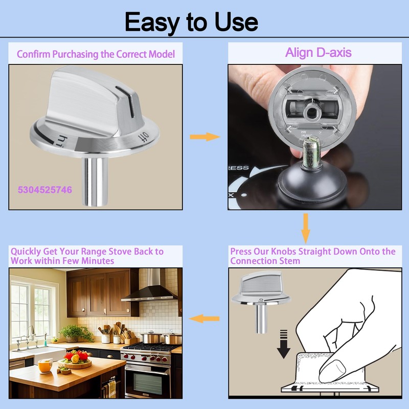 Upgrade 5304525746 Long Stem Stove Knobs Replacements, Compatible with Frigidaire