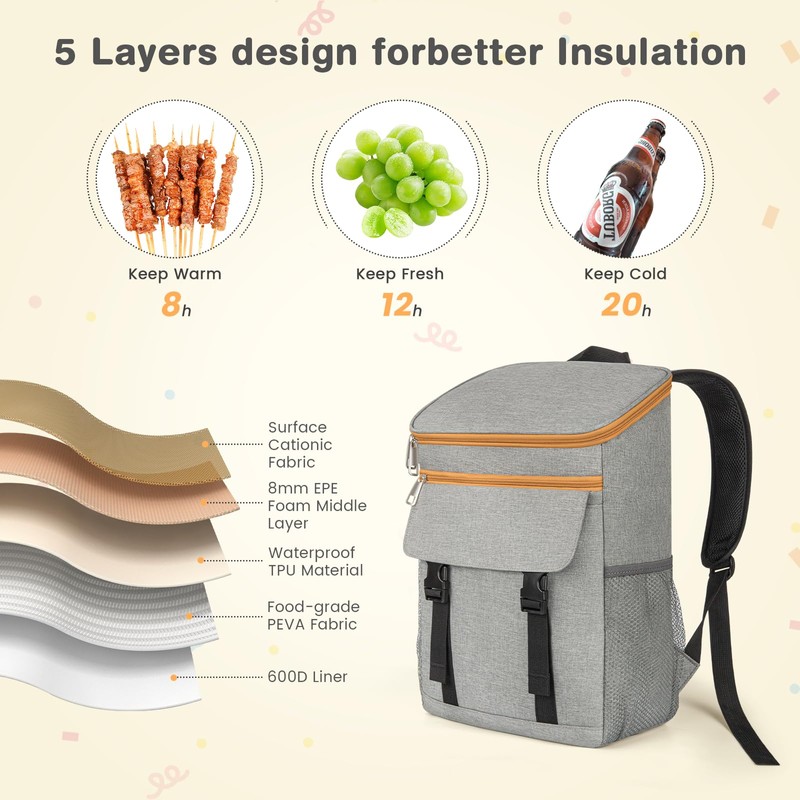 Cooler Backpack Soft Insulated Leak Proof 30 Cans Insulated Backpack