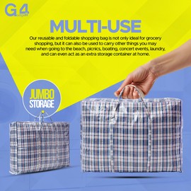 G4GADGET 2 Pack Jumbo Laundry Shopping Bags with Zips (100x70x30 cm) - Reusable Storage Bags for Moving, Clothes, and Bedding – Durable Large Bags with Handles for Laundry, Travel, and More