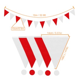 Laipuke Bunting Red White 10 m Bunting Fabric Bunting Garland with 40 Pieces Bunting, Wedding Bunting for Children's Room, Wedding, Birthday, Party (10 m, Red White)