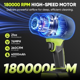 Sakerplus Portable Dust Cleaner, Leaf Blower Cordless, Handheld Blower, Hand Blowers for Lawn Care, Patio Cleaning, Leaves and Dust Blowing, 4.0Ah Battery and Charger Included (1 Battery)