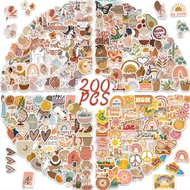 200 Boho Motivationssticker Set, Vintage Aufkleber für Wasserflaschen, Laptops, Tagebücher, Vinyl Sticker für Erwachsene und Kinder