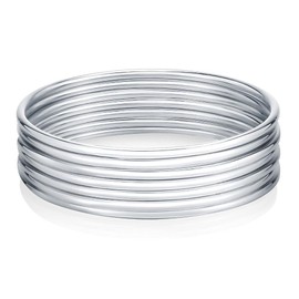 Castillna Thin Round Silver Bangle Bracelets for Women Christmas Birthday Gifts, 8.4 inches