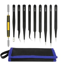 Bauihr Pinzas de Precision, 9 Piezas Pinzas ESD Conjunto, Antiácidas Tweezers de Acero Inoxidable Para Trabajos de Laboratorio, Electrónica, Manualidades, Joyería, Soldadura