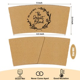Jingmore 200 Pcs Wedding Coffee Cup Sleeves Custom Disposable Hot Chocolate Cup Sleeves Fits 10-20 oz Kraft Paper Drink Holder Bulk for Wedding Anniversary Bridal Shower Favor (the Perfect Blend)