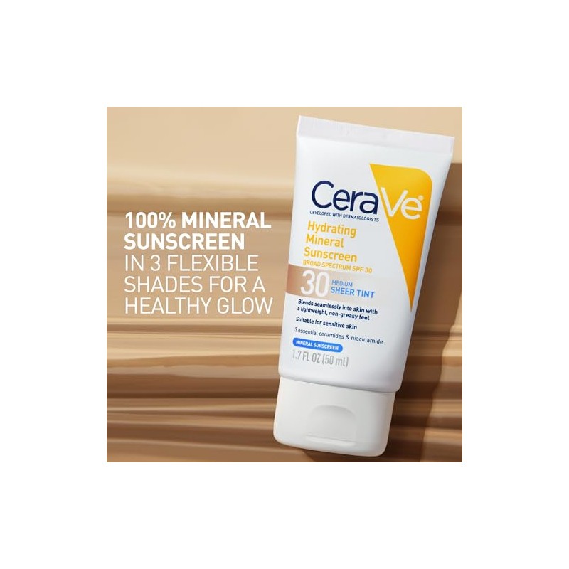 CeraVe Tinted Sunscreen with SPF 30 | Hydrating Mineral Sunscreen