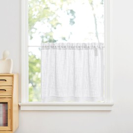 PONY DANCE Window Curtains, Short Curtains, Living Room, Bistro Curtain, Kitchen Curtain, White, Semi-Transparent Decoration, Linen Look Curtain with Rod Pull-Out, Set of 1, W 90 x H cm