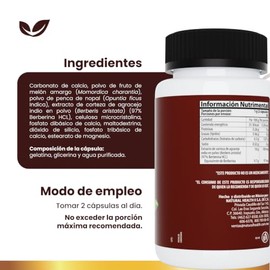 Natural Health Berberina con Melón Amargo y Nopal | Suplemento Alimenticio Botánico con Extracto de Agracejo Indio (97% Berberina HCl) | Frasco con 60