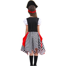 Rabtero Kids Pirate Costume, Girls Luxury Pirate Princess Dress with 7pcs Accessories, Pirate Cosplay Dress Up Set for Kids 5-6 Years