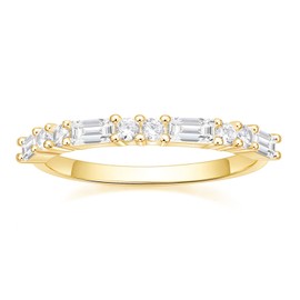 SHINYSO Wedding Band for Women Cubic Zirconia Ring Baguette Round Thin Stackable Rings Eternity Band for Her Gold/Silver Size 4-10 (Gold, Size 5)