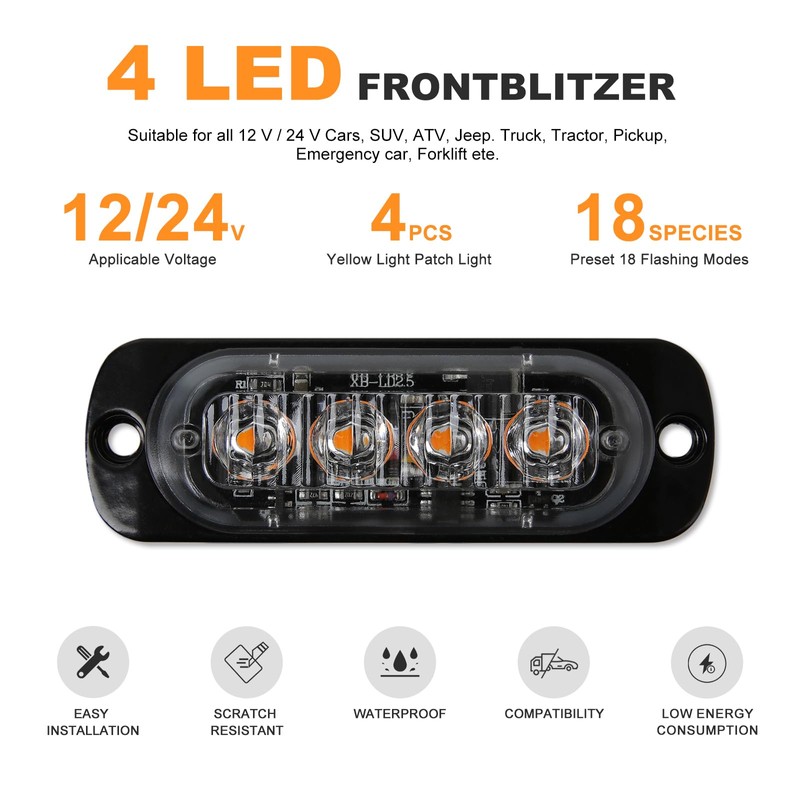 DREAMIZER Car Warning Light, 4 LEDs, Emergency Strobe Flashing Lights,