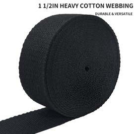 1.5 inch Cotton Webbing Braid Handles Bag Strap 15ft High Density Webbing Plain Weave Straps for Cloth Tote Bag, Pet Collars, DIY Projects, Crafts, Outdoor Accessories (Black 5103)