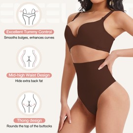 Yekartary Thong Shapewear for Women Tummy Control Underwear Butt Lifter Panties Seamless Body Shaper Coffee