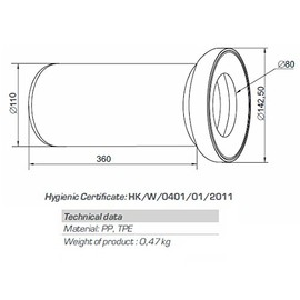 400mm Long White WC Toilet Waste Water Straight Pan Connector Soil Pipe 110mm