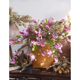 cosybeau Artificial Magnolia Flower Branches (Not Included Vase), Floral Arrangement, Home Decor Accent Pieces (5, 5purple