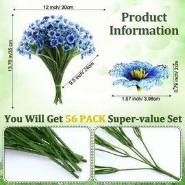 Zeyune 56 Bundles Artificial Flowers Fake UV Resistant for Outdoor Plastic Greenery Shrubs Plants No Fade Faux Flower for Garden Porch Patio Window Wedding Party Decor(Blue,Bright)