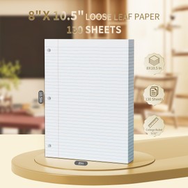 130 Sheets Loose Leaf Paper 8" x 10.5" Filler Paper College Ruled 3-Hole Punched Lined Paper Notebook Paper for 3-Ring Binders Notepad Writing Note Pads Ideal for Home, School, Office