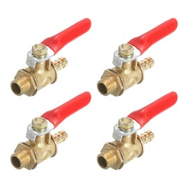 sourcing map 4Pcs Brass Water Mini Ball Valve Shut Off Switch, G1/8" Male x 1/4" Hose Barb, 180 Degree Operation Handle, Brass Valve