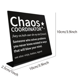 CREATCABIN Chaos Coordinator Office Desk Signs Decor Metal Sign Table Sign Funny Office Desk Gift Stainless Steel for Bar Work Cabin Women Men Employees Black 10 x 10 x 2.5 cm