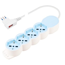 POLY POOL - PP2546 CROMIX Power Strip Light Blue and White, Multiple Socket 4 Sockets P40 Pluriststandard, with Space-Saving Plug, Small 10 A 2P+T, 1.5 Metre Cable and Safety Switch