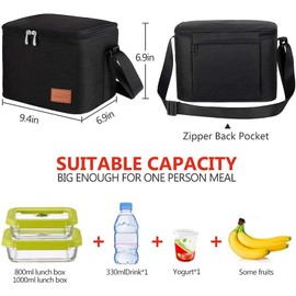 Aosbos Lunch Bag 7.5L Insulated Lunch Bags for Women Men Leakproof Cool Bag Lunch Box with Shoulder Strap Reusable Thermal Soft Cooler Tote Bag for Adults Kids Work Office School Picnic (Black)