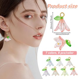 DICOSMETIC 42Pcs 7 Colors Lily Floral Charms Easter Acrylic Flower Pendants Leaf Flower Dangle Charms Valley Bell Flower Charms with Iron Findings for DIY Crafts Necklace Earring Jewelry Making,