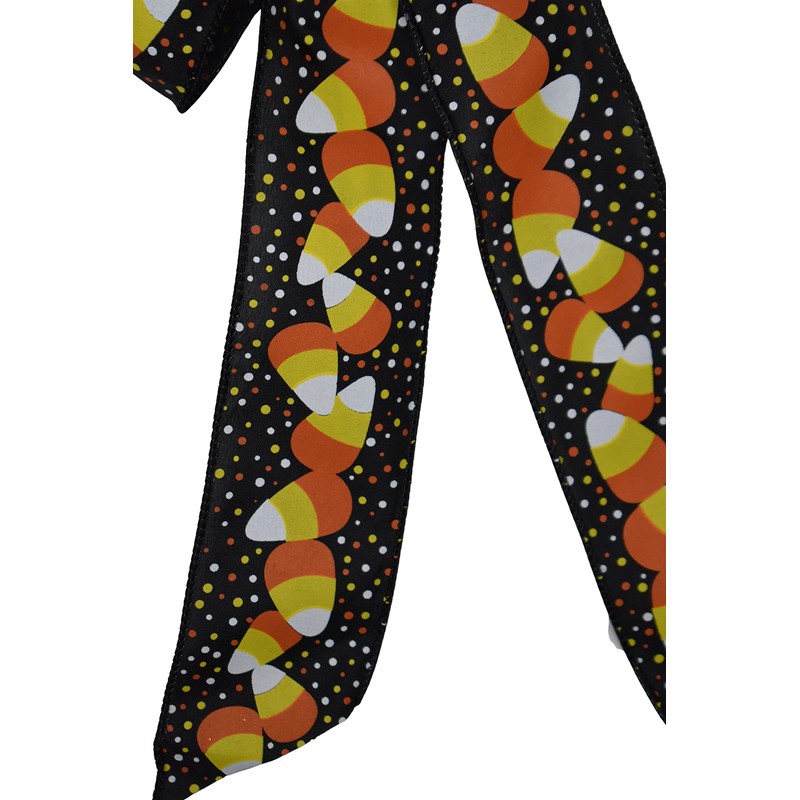 10" Candy Corn on Black Wired Wreath Bow