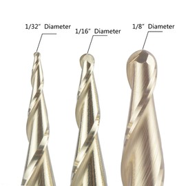 SpeTool - Fresa de punta de bola de carburo de 3 piezas, fresadora de extremo CNC de 1/16 1/32 1/64, radio de corte para madera 3D, grabado MDF roble