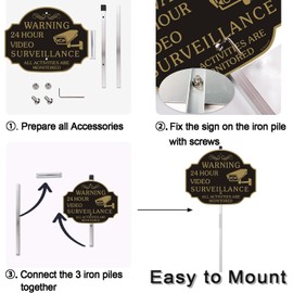 No Trespassing - This Property Has Video Surveillance Sign（4 Pack）,11" X 8" X 0.04" Metal Sign x 4 & 28" Metal Stakes Included x 4,-Reflective Aluminum,Fade Resistant And Weather Resistant.